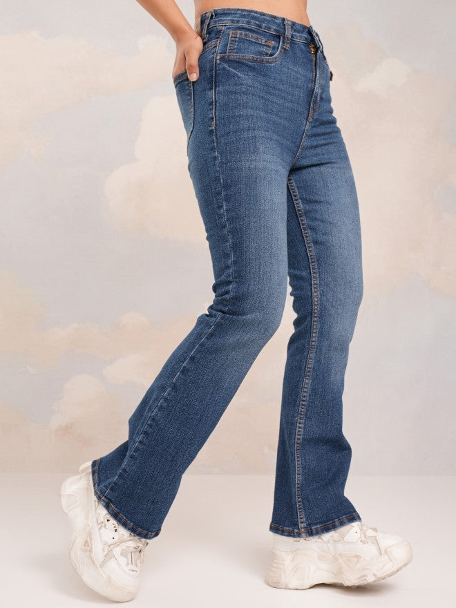 Tokyo Talkies Women Blue Bootcut Stretchable Jeans - Blue - Image 6