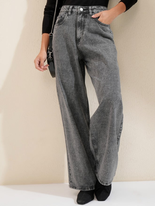 Tokyo Talkies Women Grey Wide Leg Jeans - Grey - Image 1