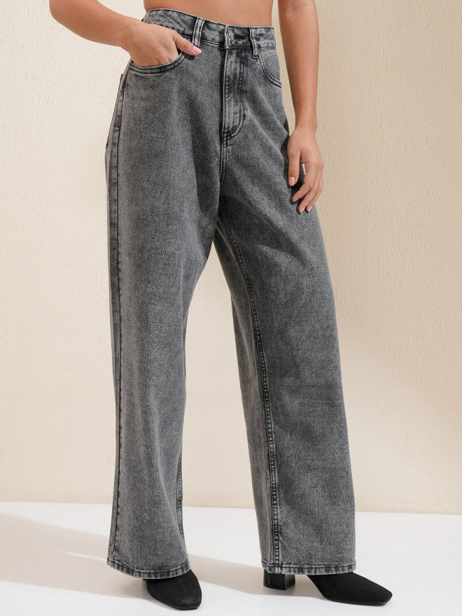 Tokyo Talkies Women Grey Wide Leg Jeans - Grey - Image 6