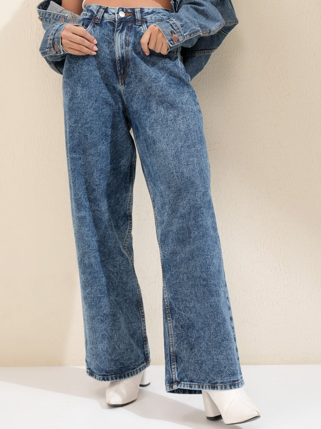 Tokyo Talkies Women Blue Wide Leg Jeans - Blue - Image 1