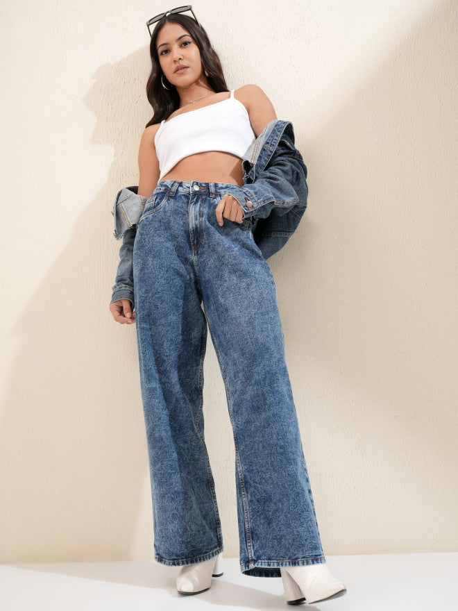 Tokyo Talkies Women Blue Wide Leg Jeans - Blue - Image 2