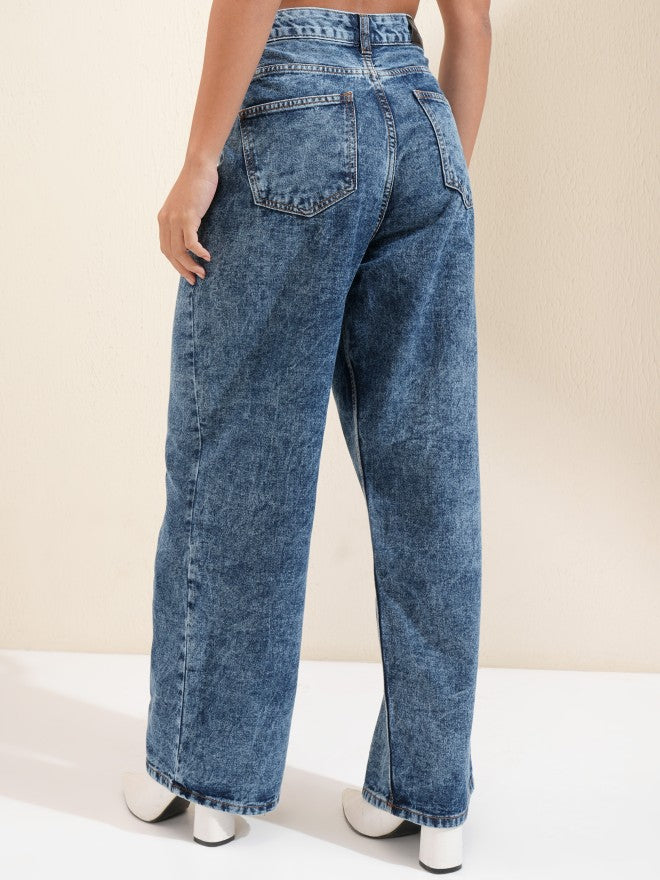 Tokyo Talkies Women Blue Wide Leg Jeans - Blue - Image 3