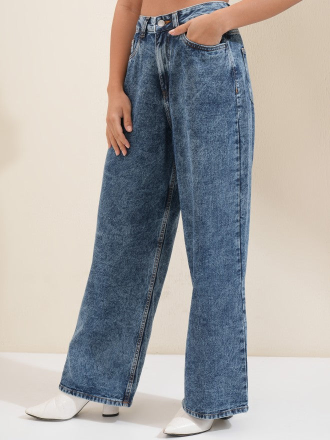 Tokyo Talkies Women Blue Wide Leg Jeans - Blue - Image 4