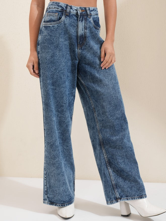 Tokyo Talkies Women Blue Wide Leg Jeans - Blue - Image 6