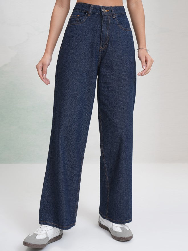 Tokyo Talkies Women Blue Wide Leg Jeans - Blue - Image 1