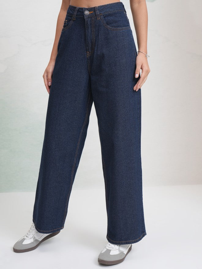 Tokyo Talkies Women Blue Wide Leg Jeans - Blue - Image 4