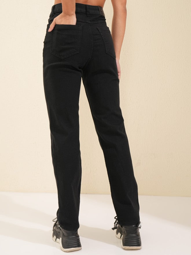 Tokyo Talkies Women Black Straight Fit Stretchable Jeans - Black - Image 3