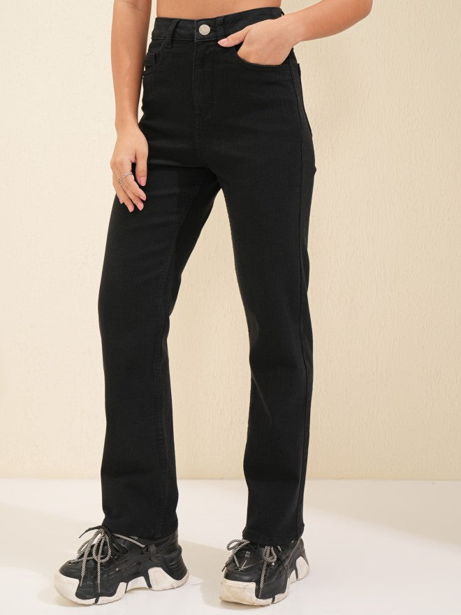 Tokyo Talkies Women Black Straight Fit Stretchable Jeans - Black - Image 4