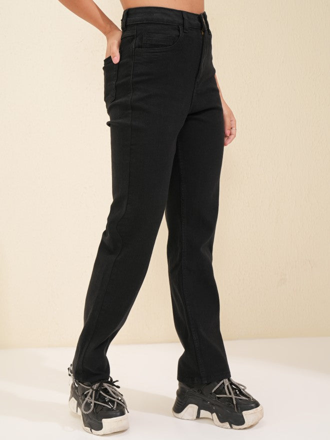 Tokyo Talkies Women Black Straight Fit Stretchable Jeans - Black - Image 6