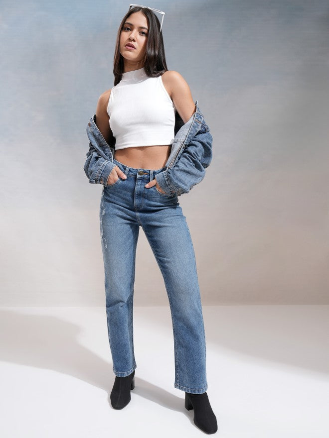 Tokyo Talkies Women Blue Straight Fit Stretchable Jeans - Blue - Image 2