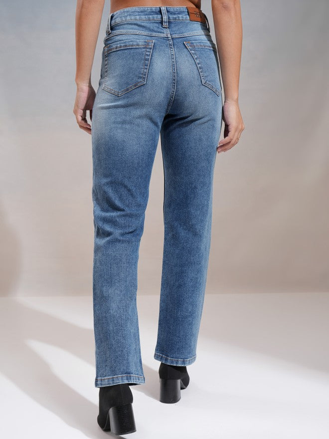 Tokyo Talkies Women Blue Straight Fit Stretchable Jeans - Blue - Image 3
