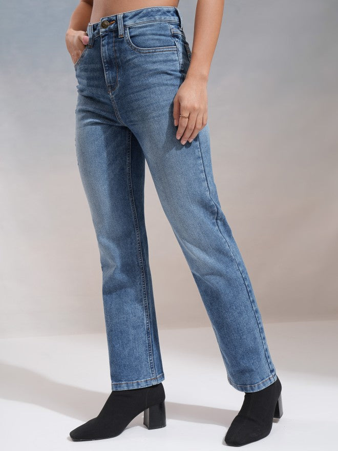 Tokyo Talkies Women Blue Straight Fit Stretchable Jeans - Blue - Image 4