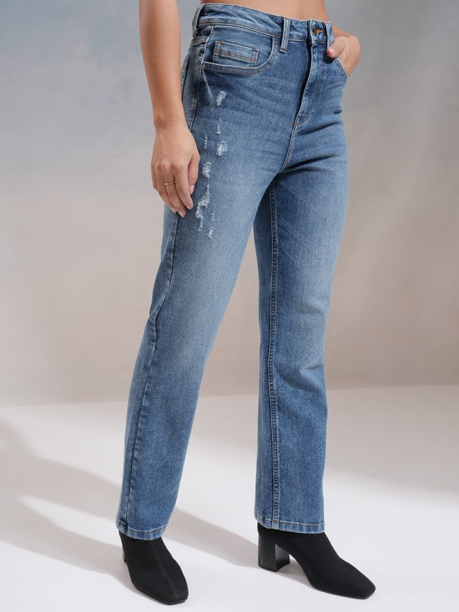 Tokyo Talkies Women Blue Straight Fit Stretchable Jeans - Blue - Image 6