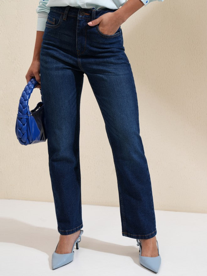 Tokyo Talkies Women Blue Straight Fit Stretchable Jeans - Blue - Image 1