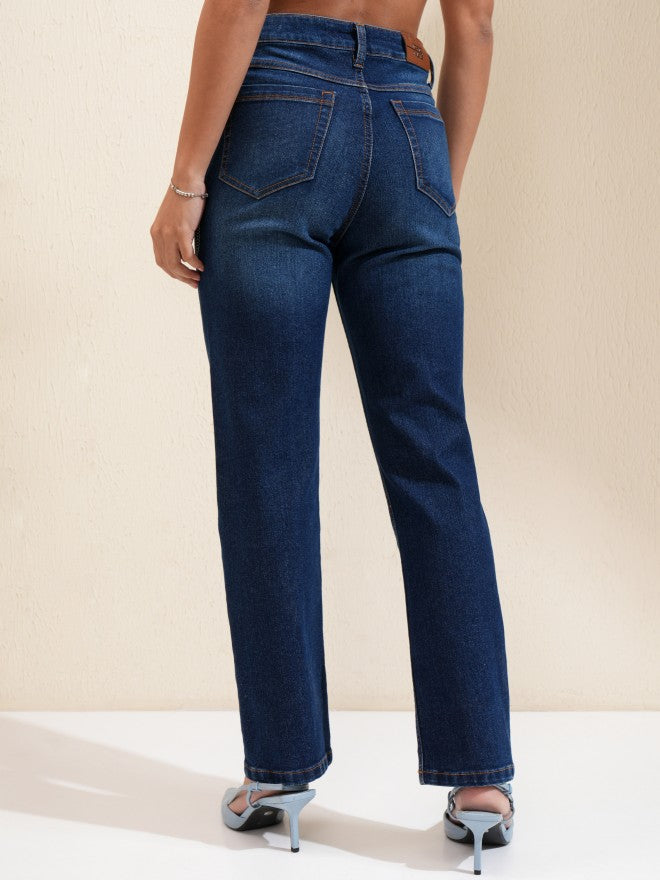 Tokyo Talkies Women Blue Straight Fit Stretchable Jeans - Blue - Image 3