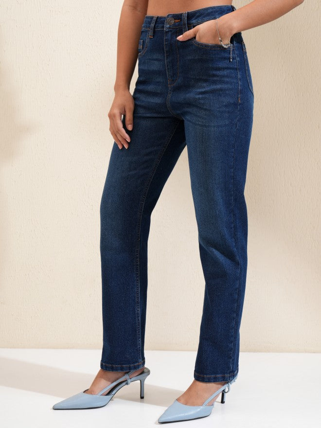 Tokyo Talkies Women Blue Straight Fit Stretchable Jeans - Blue - Image 4