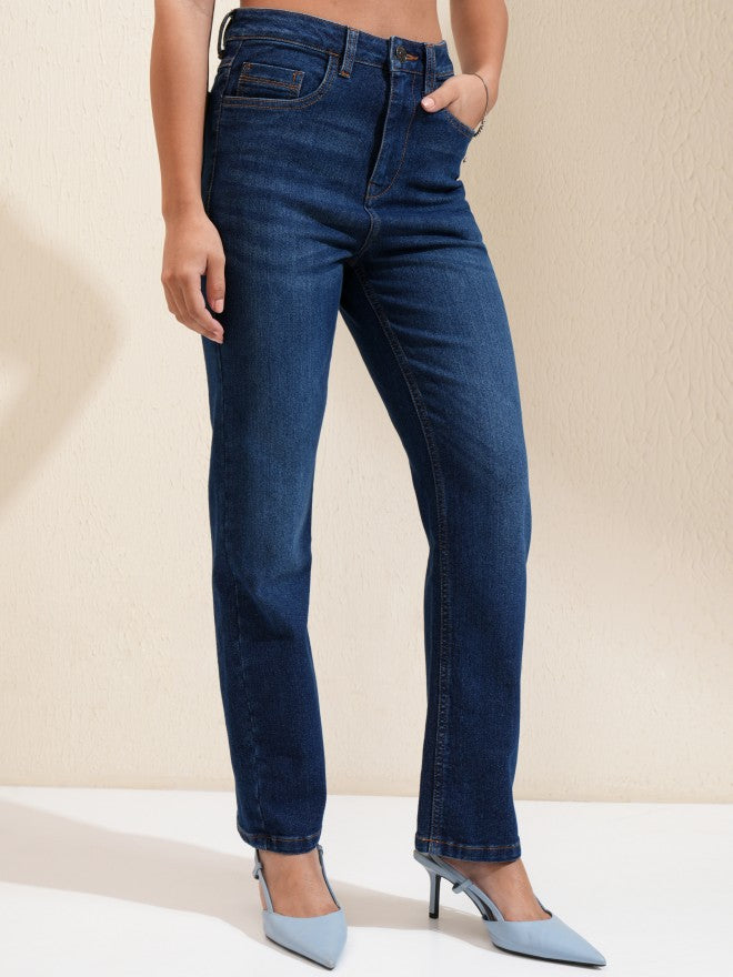Tokyo Talkies Women Blue Straight Fit Stretchable Jeans - Blue - Image 6