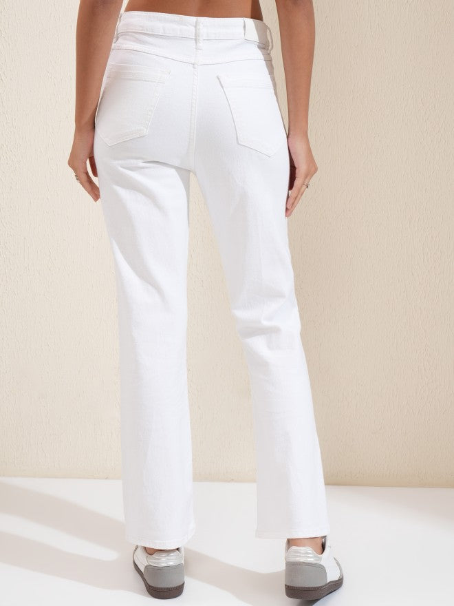 Tokyo Talkies Women White Straight Fit Stretchable Jeans - White - Image 3