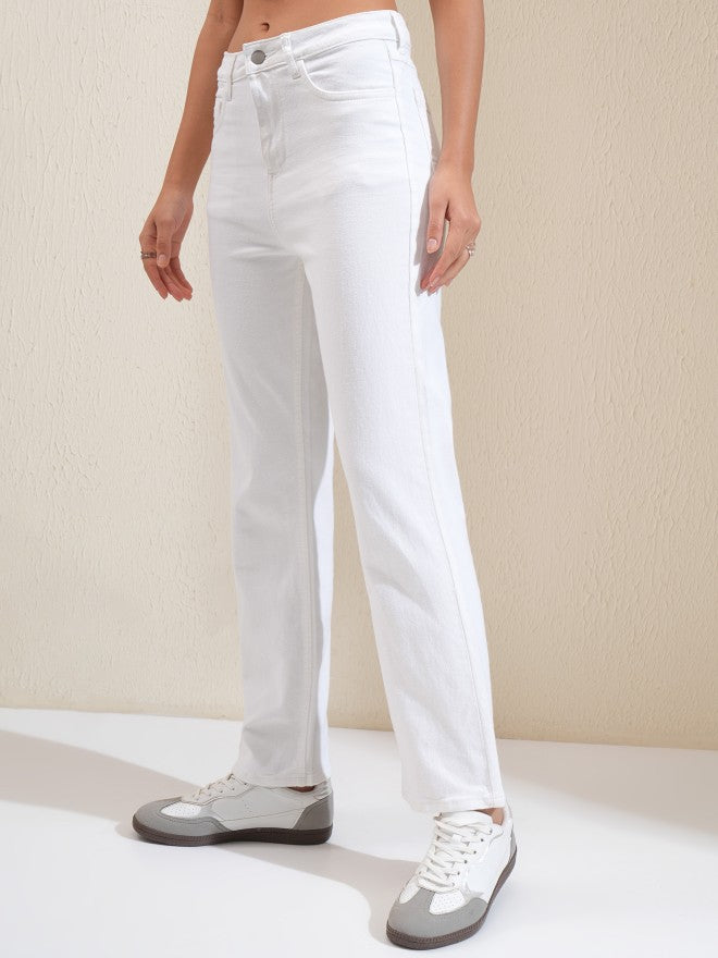 Tokyo Talkies Women White Straight Fit Stretchable Jeans - White - Image 4