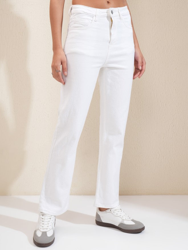 Tokyo Talkies Women White Straight Fit Stretchable Jeans - White - Image 6