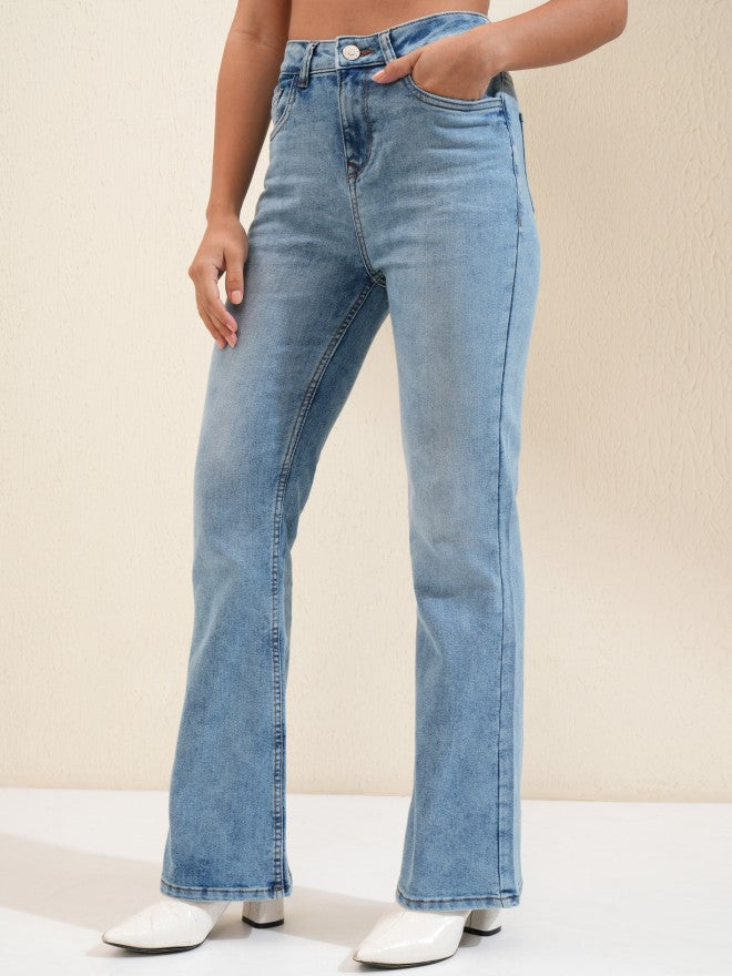 Tokyo Talkies Women Blue Flared Stretchable Jeans - Blue - Image 4