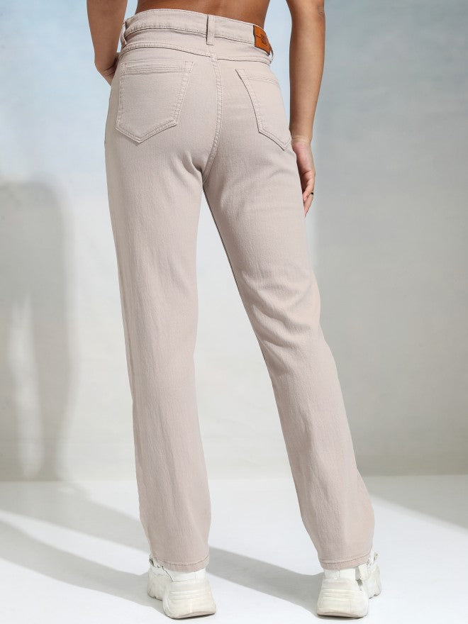 Tokyo Talkies Women Beige Straight Fit Stretchable Jeans - Beige - Image 3