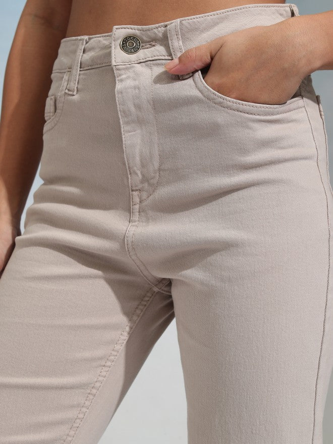 Tokyo Talkies Women Beige Straight Fit Stretchable Jeans - Beige - Image 5