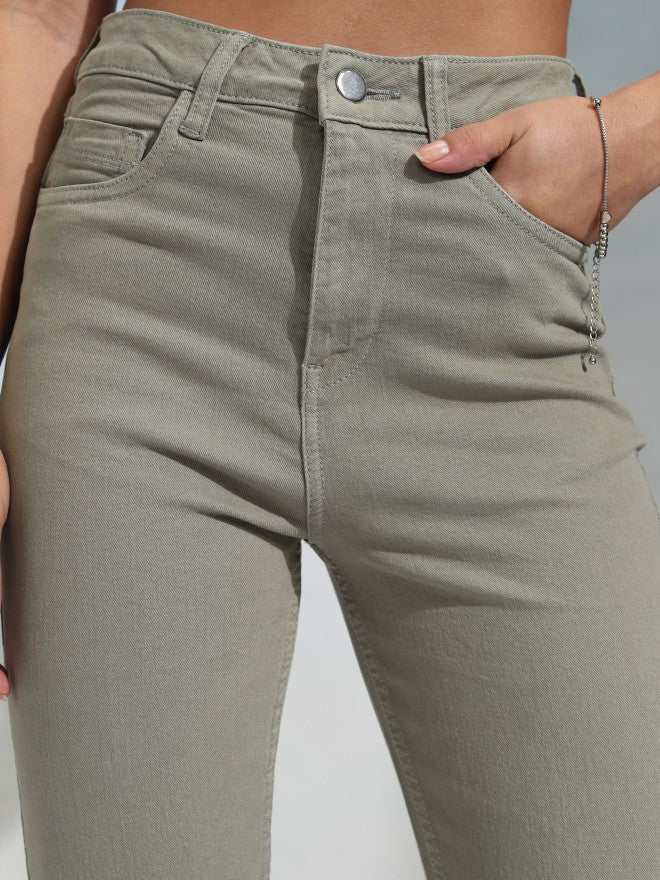 Tokyo Talkies Women Olive Straight Fit Stretchable Jeans - Olive - Image 5