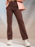 Tokyo Talkies Women Coffee Brown Straight Fit Stretchable Jeans - Coffee Brown - Image 1