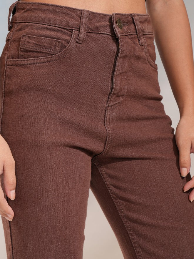 Tokyo Talkies Women Coffee Brown Straight Fit Stretchable Jeans - Coffee Brown - Image 5