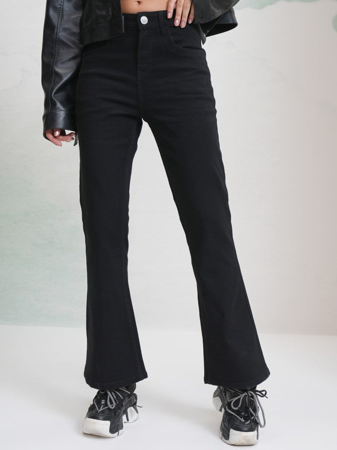 Tokyo Talkies Women Black Flared Stretchable Jeans - Black - Image 1