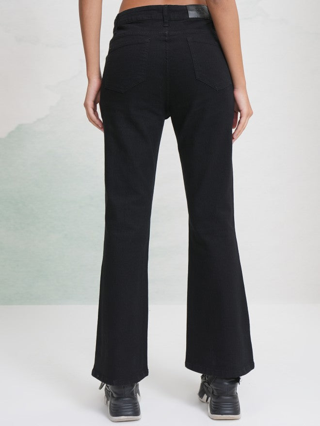 Tokyo Talkies Women Black Flared Stretchable Jeans - Black - Image 3
