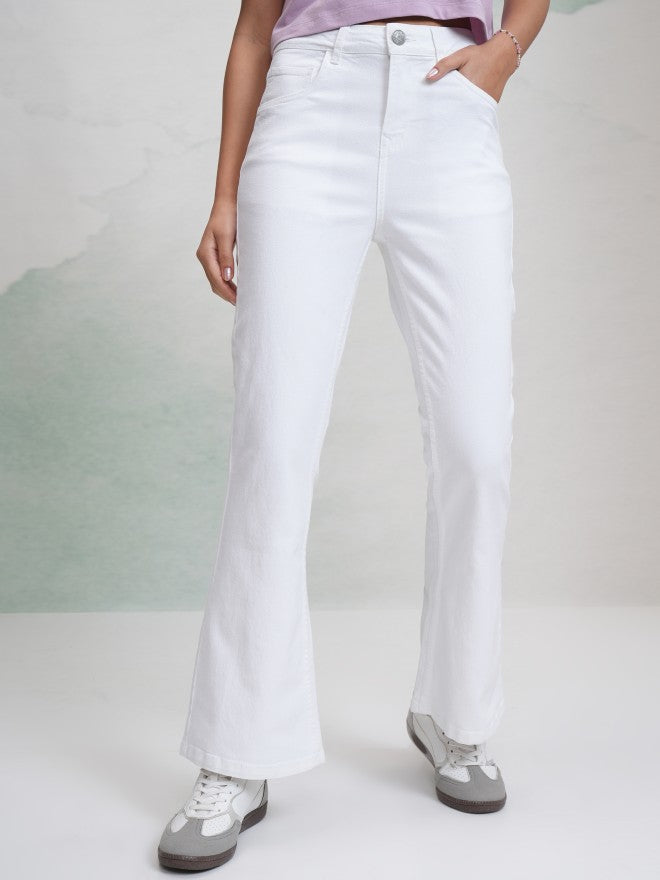 Tokyo Talkies Women White Flared Stretchable Jeans - White - Image 1