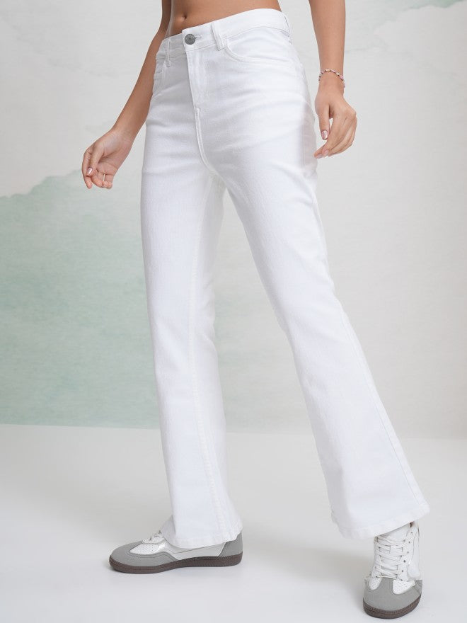 Tokyo Talkies Women White Flared Stretchable Jeans - White - Image 4