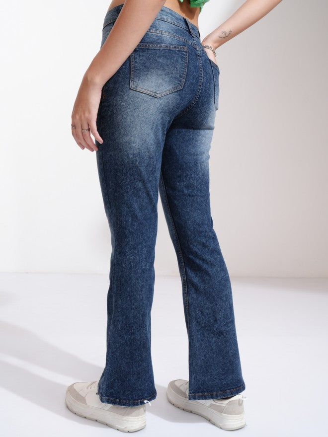 Tokyo Talkies Women Blue Flared Highly Distressed Stretchable Jeans - Blue - Image 3