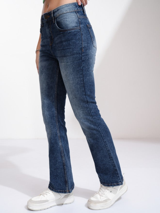 Tokyo Talkies Women Blue Flared Highly Distressed Stretchable Jeans - Blue - Image 4