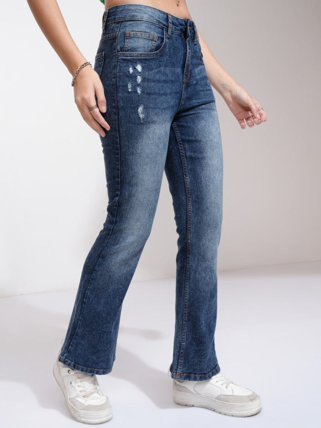 Tokyo Talkies Women Blue Flared Highly Distressed Stretchable Jeans - Blue - Image 6