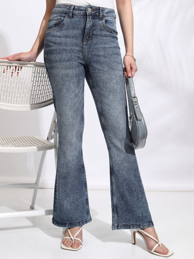 Tokyo Talkies Women Blue Flared Stretchable Jeans - Blue - Image 1