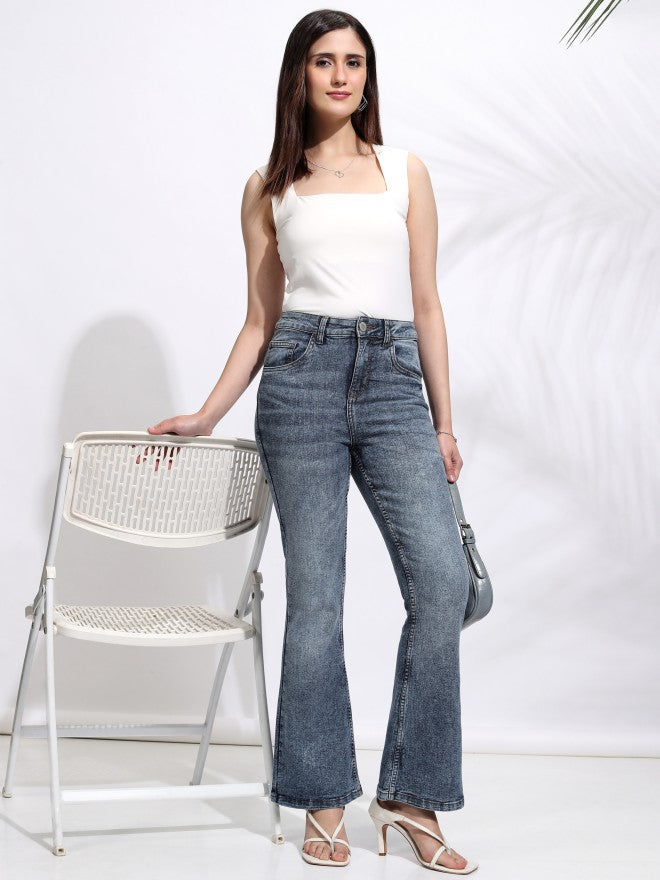 Tokyo Talkies Women Blue Flared Stretchable Jeans - Blue - Image 2