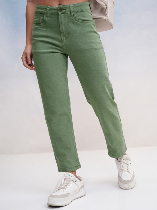 Tokyo Talkies Women Green Slim Fit Stretchable Jeans - Green - Image 1