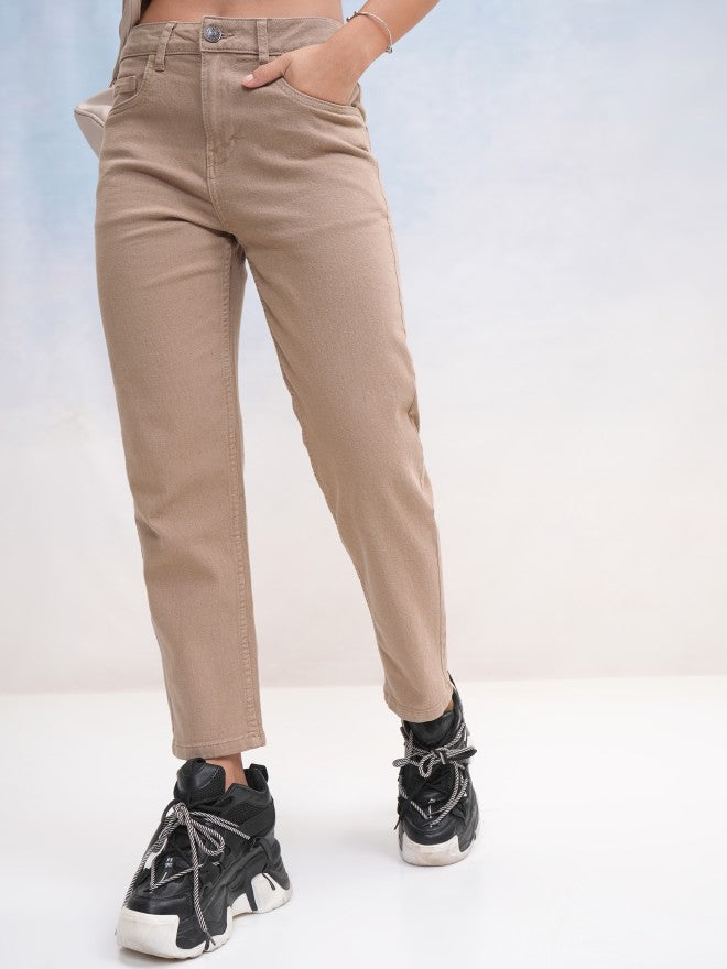 Tokyo Talkies Women Taupe Slim Fit Stretchable Jeans - Taupe - Image 1