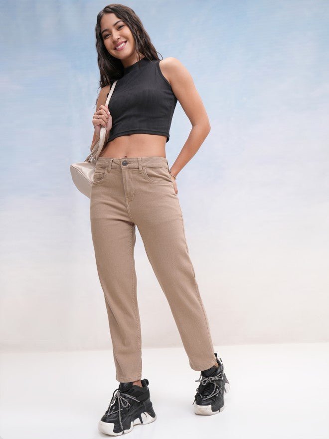 Tokyo Talkies Women Taupe Slim Fit Stretchable Jeans - Taupe - Image 2