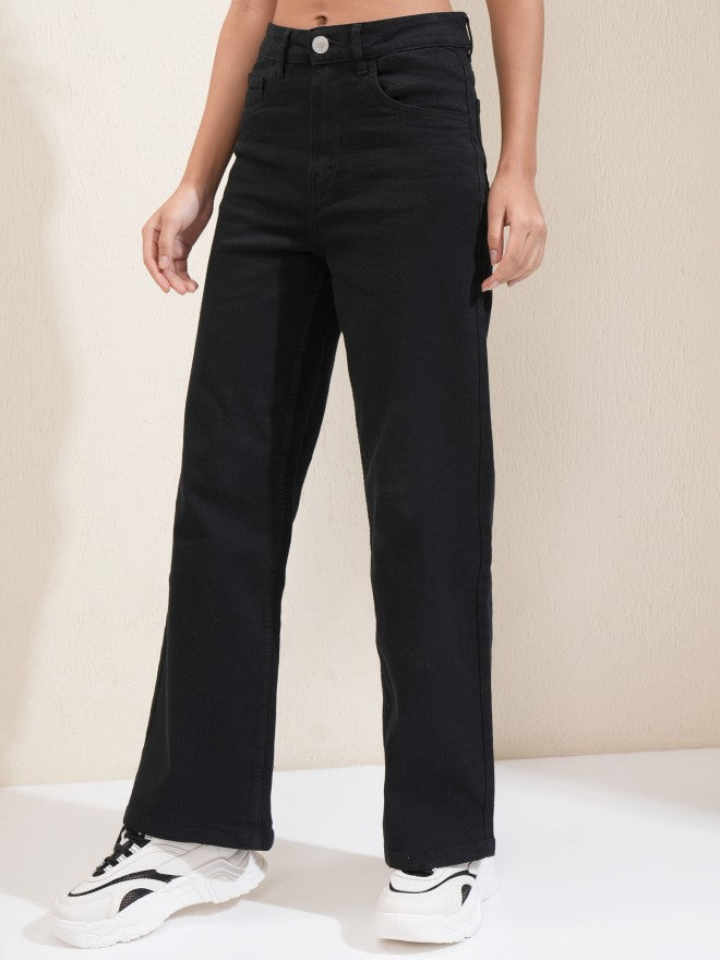 Tokyo Talkies Women Black Wide Leg Stretchable Jeans - Black - Image 4
