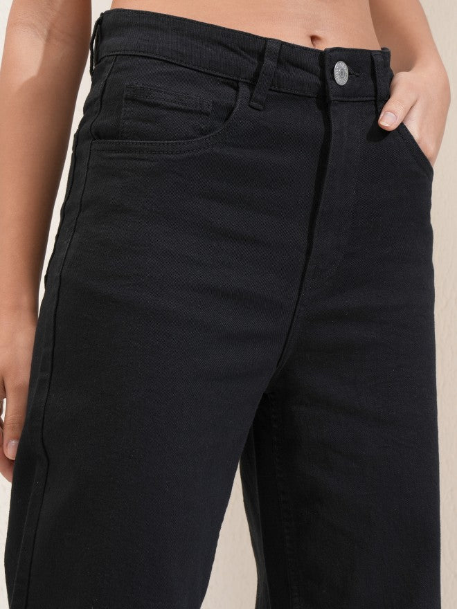 Tokyo Talkies Women Black Wide Leg Stretchable Jeans - Black - Image 5