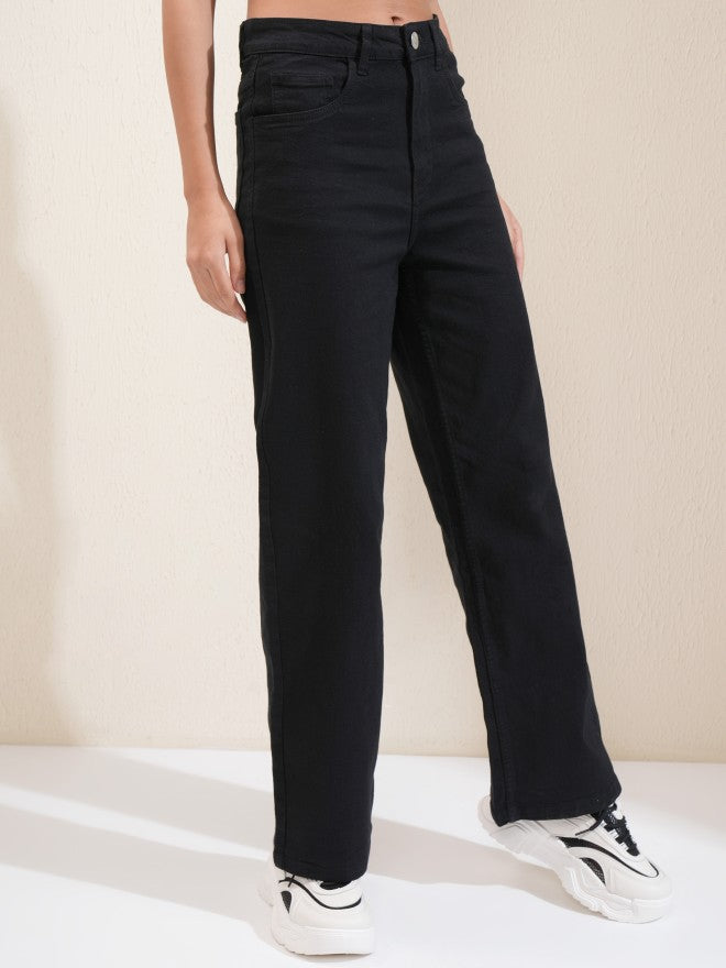 Tokyo Talkies Women Black Wide Leg Stretchable Jeans - Black - Image 6