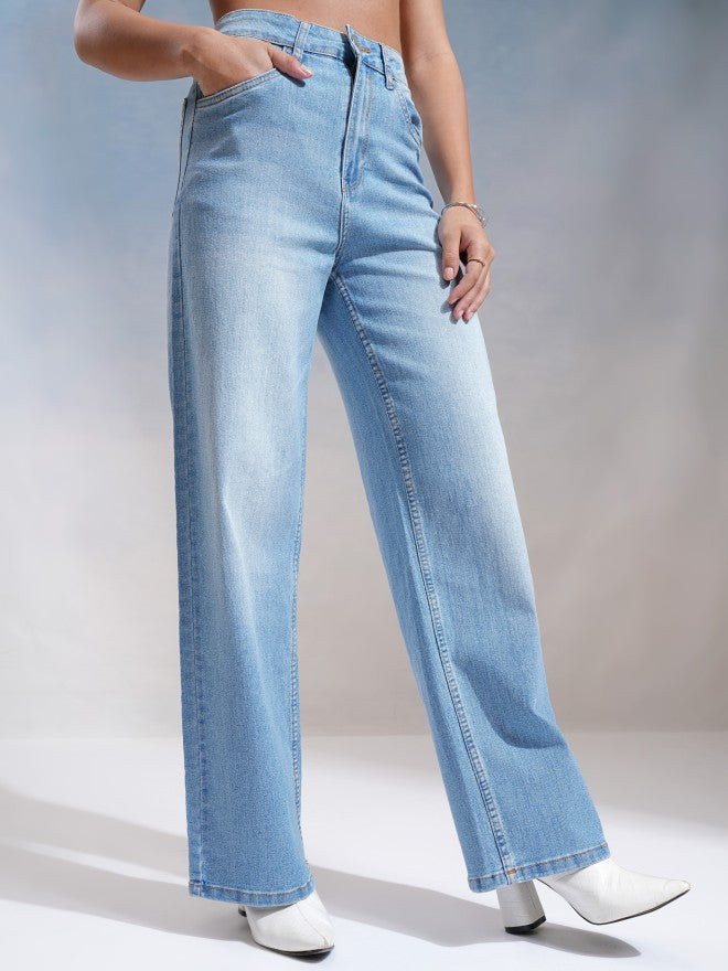 Tokyo Talkies Women Blue Wide Leg Stretchable Jeans - Blue - Image 6