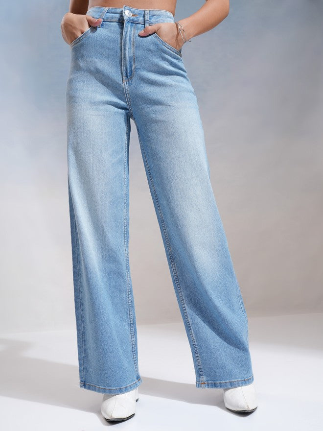 Tokyo Talkies Women Blue Wide Leg Stretchable Jeans - Blue - Image 7
