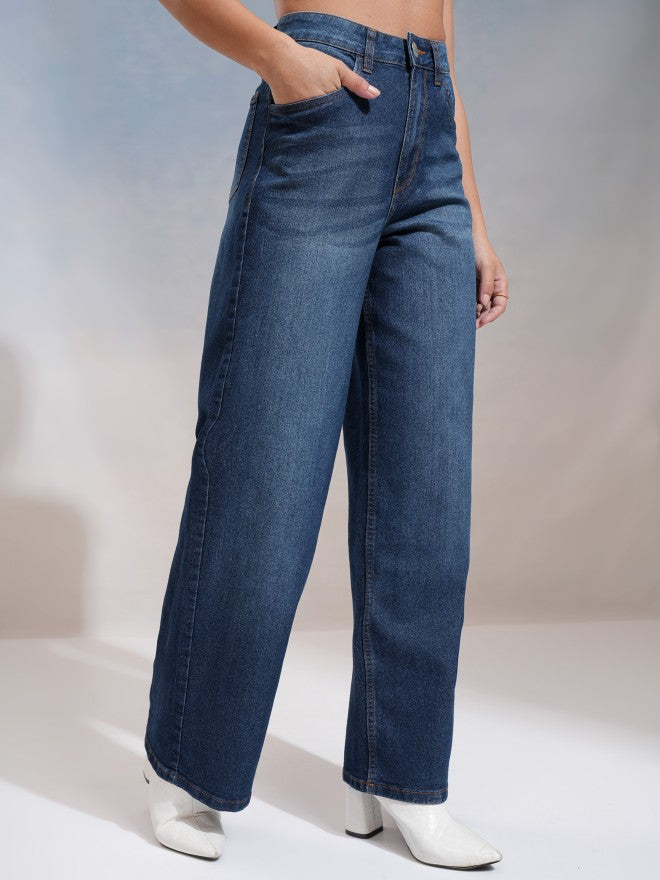 Tokyo Talkies Women Blue Wide Leg Stretchable Jeans - Blue - Image 6