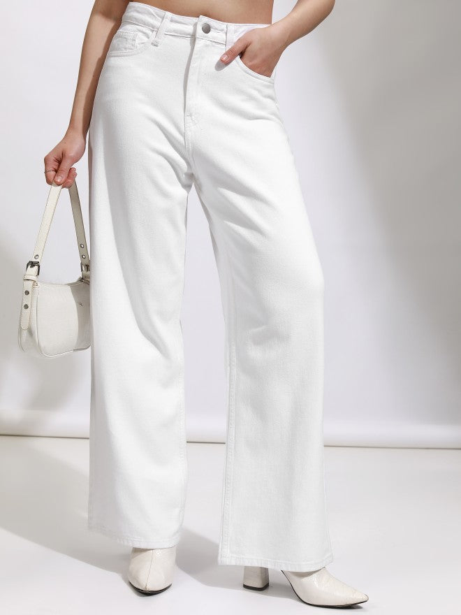 Tokyo Talkies Women White Wide Leg Jeans - White - Image 1