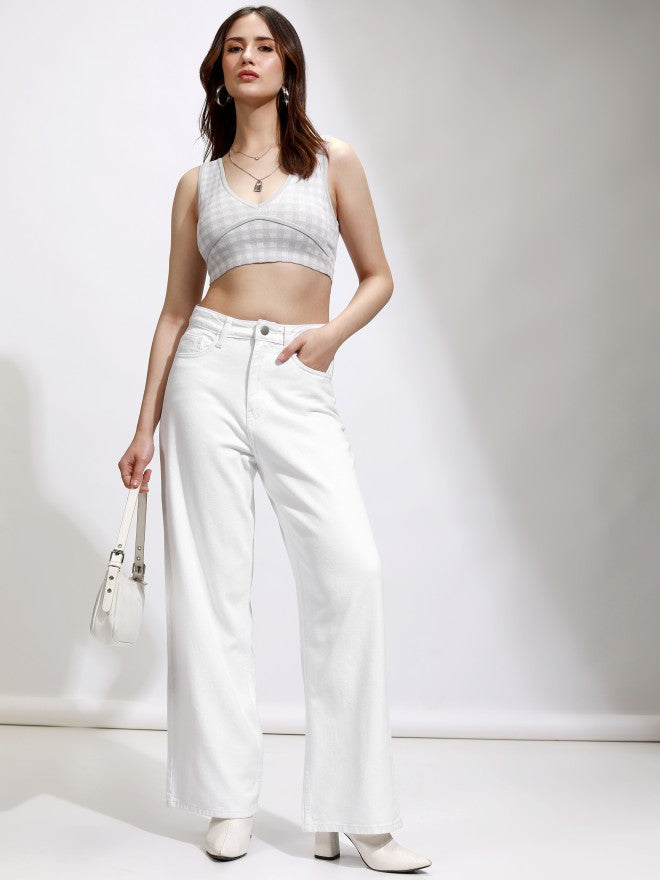 Tokyo Talkies Women White Wide Leg Jeans - White - Image 2